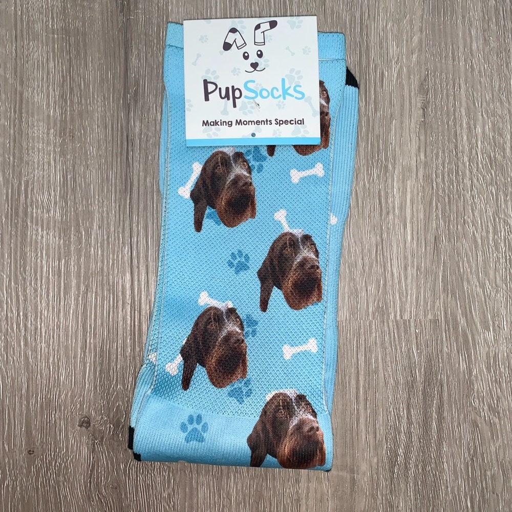 PupSocks German Pointer Crew Length Socks Adult Blue Puppy Dog Bone Paw‎ Print